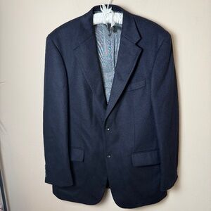 Oscar de la Renta Wool Cashmere 2-Button Blazer Mens 44L Navy Jacket Sport Coat